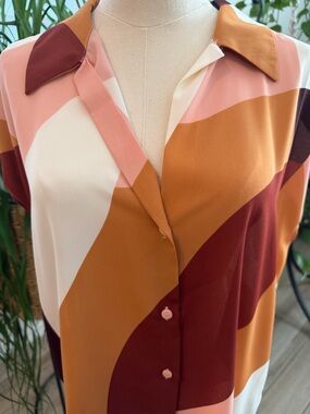 Worthington Colorblock Button-Down Blouse in Pink, Rust and Cream